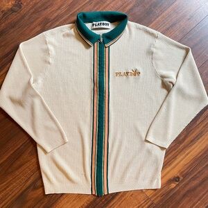 Playboy by Pacsun zip cardigan jacket Small cream white/green stripe
